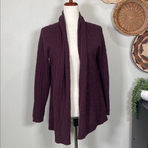 Gorgeous Cashmere Cardigan Sweater White + Warren Burgundy Wine Size Small